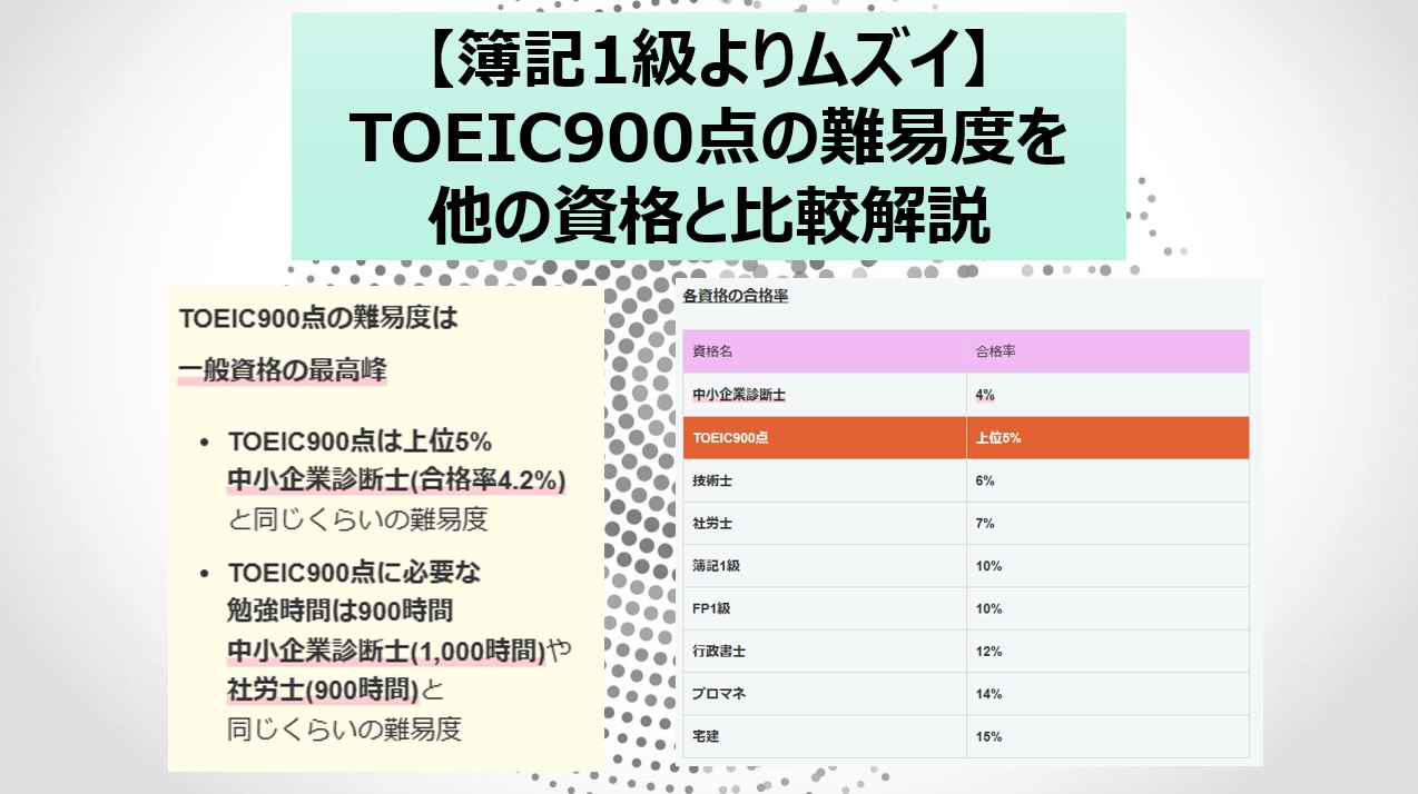 【簿記1級よりムズイ】TOEIC900点の難易度を他の資格と比較解説